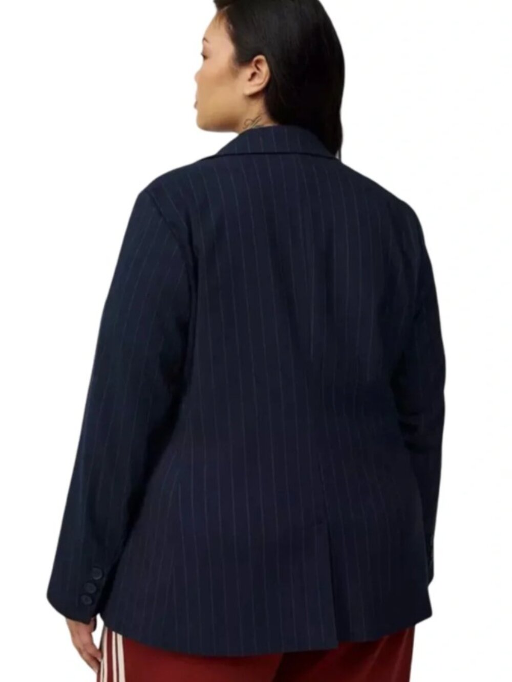 Torrid New Navy w/ White Pinstripe Studio Women's Suit Blazer Size 0/12 - Picture 13 of 15